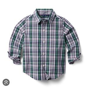 Janie and Jack boys size 5 plaid poplin shirt pink/green/navy/white